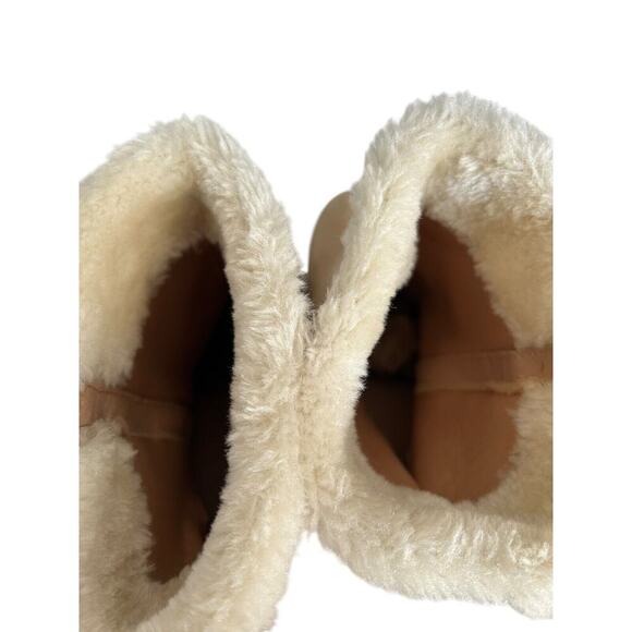 Wild Diva Boots Size 6 Selina Natural Wedge Ankle Suede Fur Lined Round Toe - Picture 13 of 13